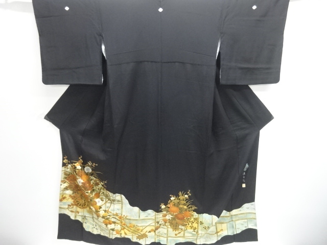 JAPANESE KIMONO / FOIL-APPLIED HANAGURUMA PATTERN TOMESODE (WITH HIYOK
